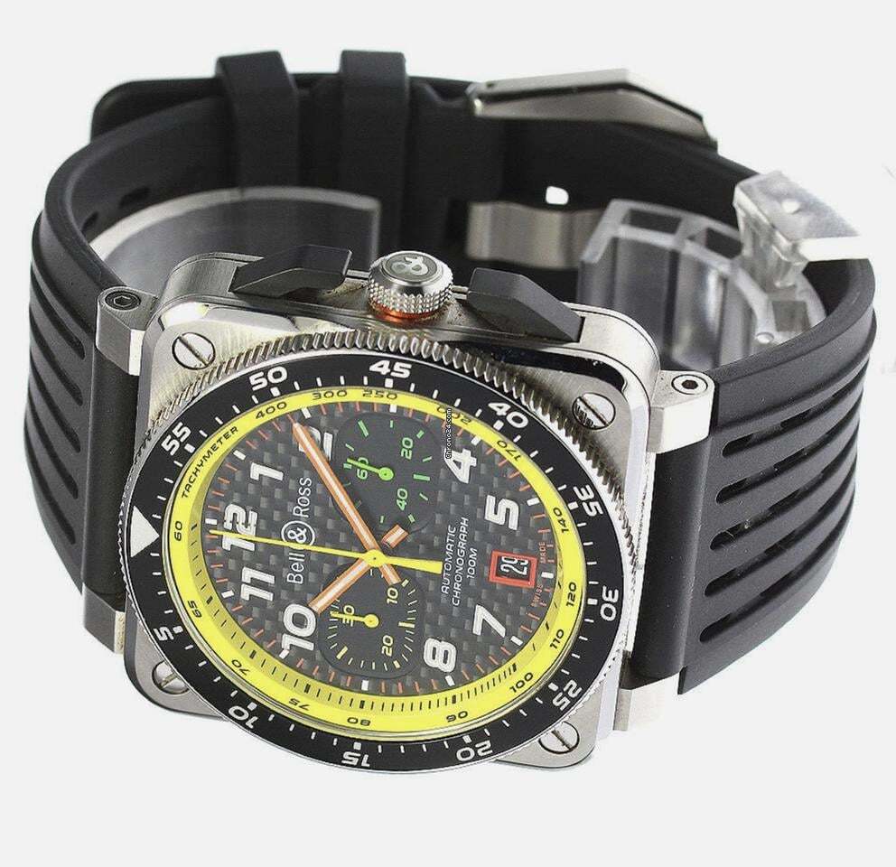 Bell & Ross BR 03-94 Chronographe Automatic Men's Watch Steel Case With Rubber Strap Authentic Luxury Timepiece