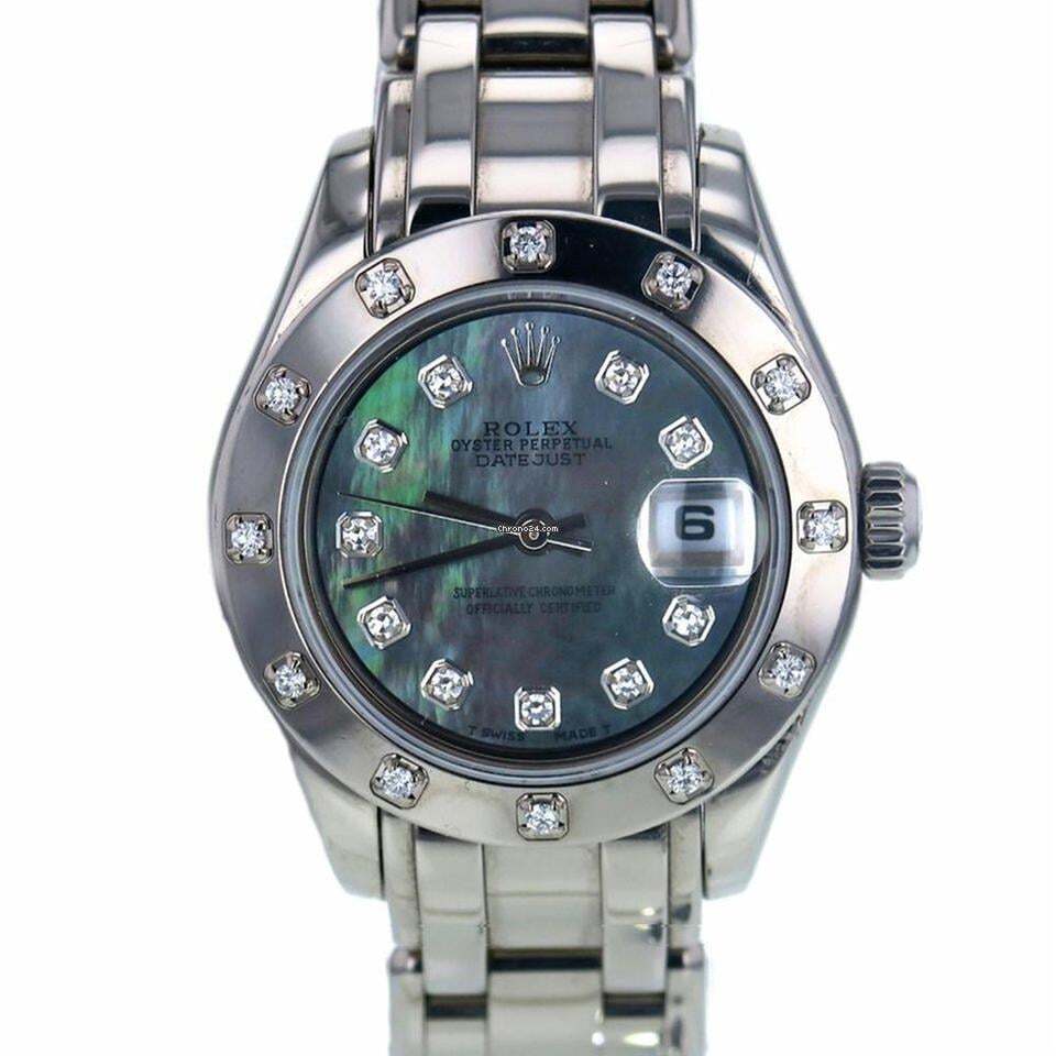 Rolex Lady-Datejust Pearlmaster Automatic Women's Watch With White Gold Case and Strap Authentic Luxury Timepiece
