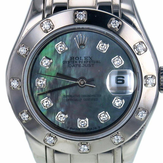 Rolex Lady-Datejust Pearlmaster Automatic Women's Watch With White Gold Case and Strap Authentic Luxury Timepiece