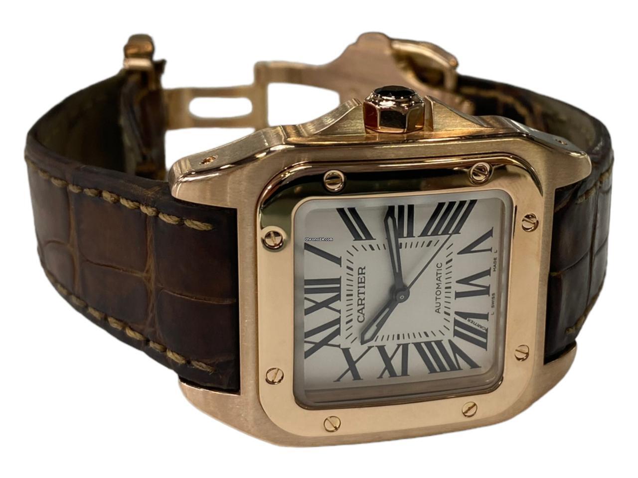 Cartier Santos 100 Automatic Rose Gold Case With Leather Strap Authentic Luxury Timepiece