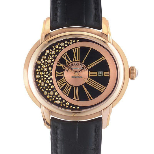 Audemars Piguet Millenary Automatic Men's Watch Rose Gold Case With Crocodile skin Strap Authentic Luxury Timepiece