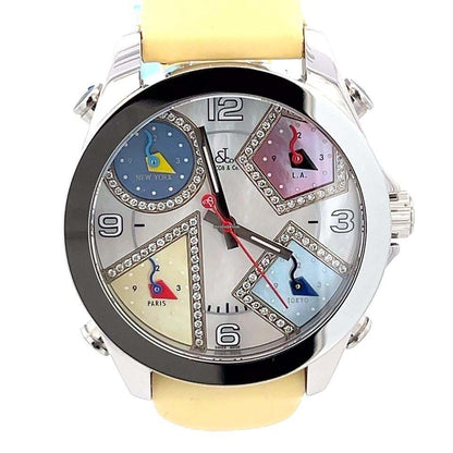 Jacob & Co. Five Time Zone Quartz Men's Watch Steel Case With Leather Strap Authentic Luxury Timepiece