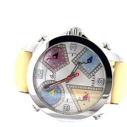 Jacob & Co. Five Time Zone Quartz Men's Watch Steel Case With Leather Strap Authentic Luxury Timepiece