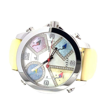 Jacob & Co. Five Time Zone Quartz Men's Watch Steel Case With Leather Strap Authentic Luxury Timepiece