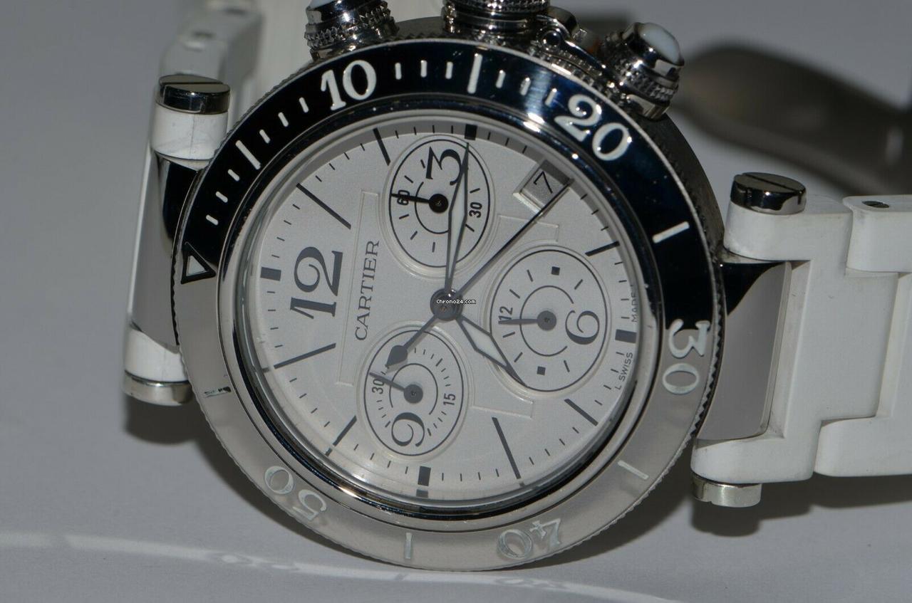 Cartier Pasha Seatimer Quartz Men's Watch Steel Case With Rubber Strap Authentic Luxury Timepiece