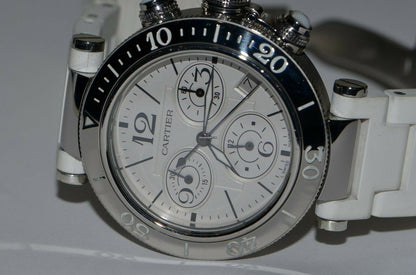 Cartier Pasha Seatimer Quartz Men's Watch Steel Case With Rubber Strap Authentic Luxury Timepiece