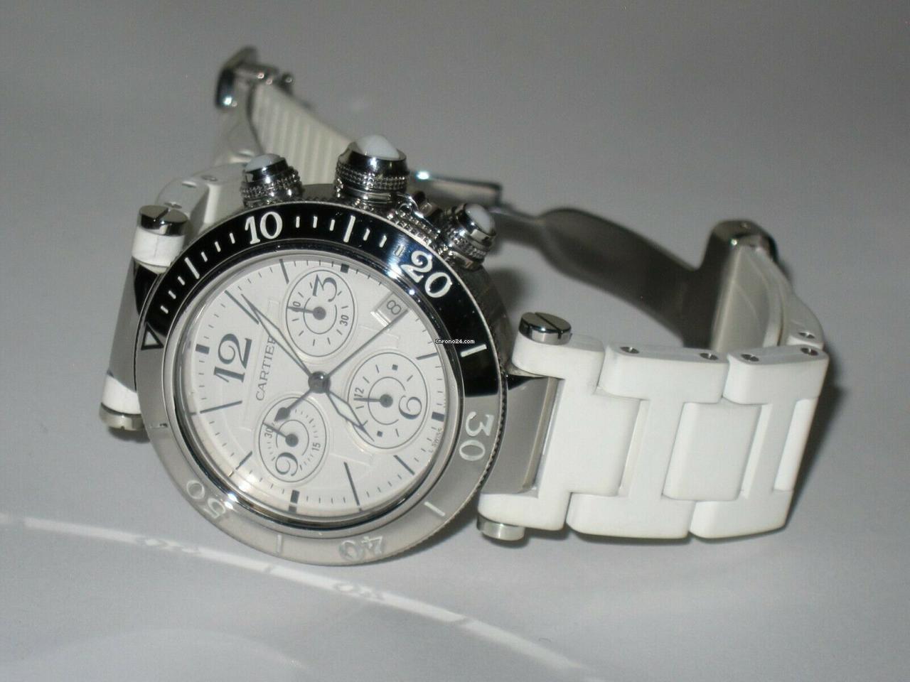 Cartier Pasha Seatimer Quartz Men's Watch Steel Case With Rubber Strap Authentic Luxury Timepiece