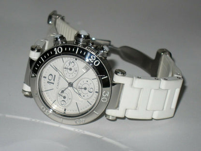 Cartier Pasha Seatimer Quartz Men's Watch Steel Case With Rubber Strap Authentic Luxury Timepiece