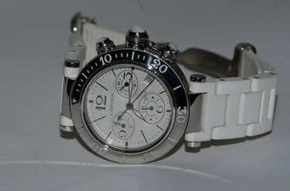 Cartier Pasha Seatimer Quartz Men's Watch Steel Case With Rubber Strap Authentic Luxury Timepiece