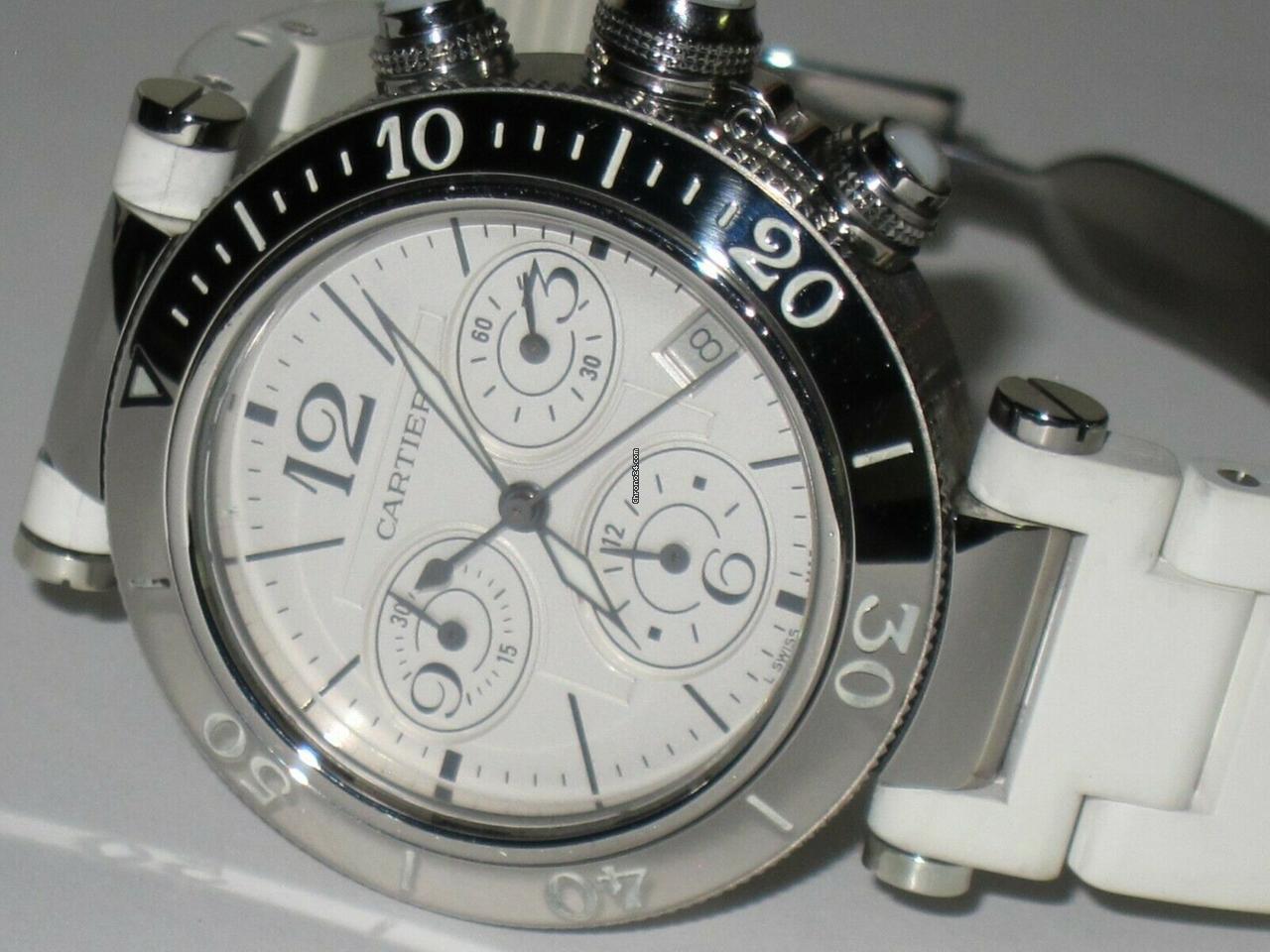 Cartier Pasha Seatimer Quartz Men's Watch Steel Case With Rubber Strap Authentic Luxury Timepiece