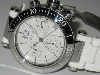 Cartier Pasha Seatimer Quartz Men's Watch Steel Case With Rubber Strap Authentic Luxury Timepiece