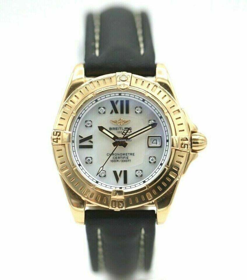 Breitling Cockpit Lady Quartz Women's Watch Yellow Gold Case With Leather Strap Authentic Luxury Timepiece