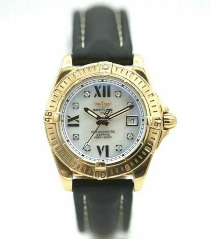 Breitling Cockpit Lady Quartz Women's Watch Yellow Gold Case With Leather Strap Authentic Luxury Timepiece
