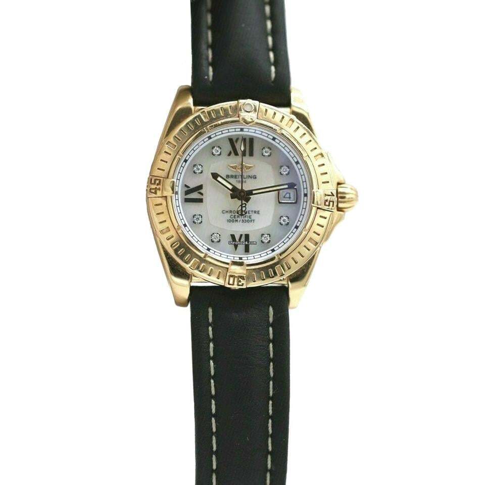 Breitling Cockpit Lady Quartz Women's Watch Yellow Gold Case With Leather Strap Authentic Luxury Timepiece