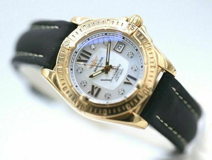 Breitling Cockpit Lady Quartz Women's Watch Yellow Gold Case With Leather Strap Authentic Luxury Timepiece