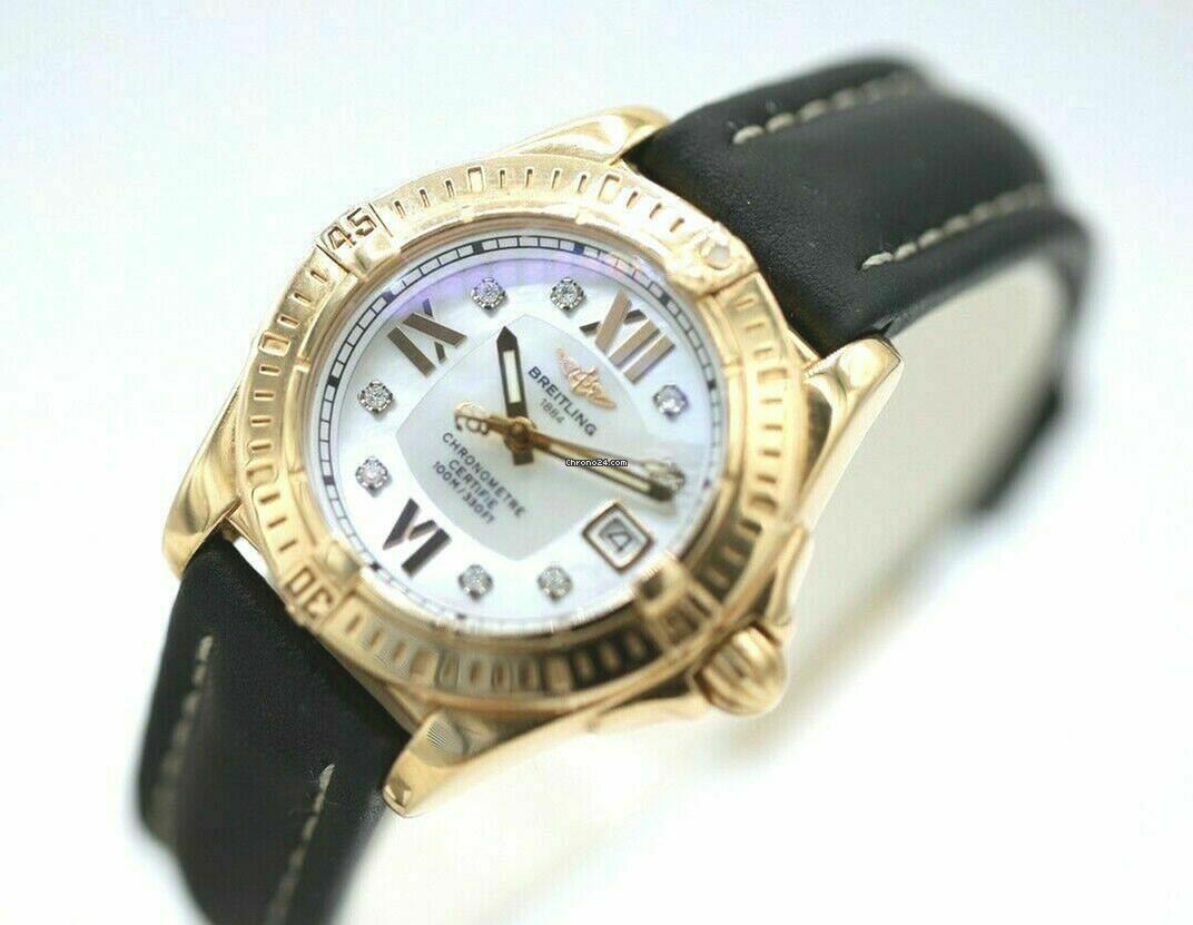 Breitling Cockpit Lady Quartz Women's Watch Yellow Gold Case With Leather Strap Authentic Luxury Timepiece