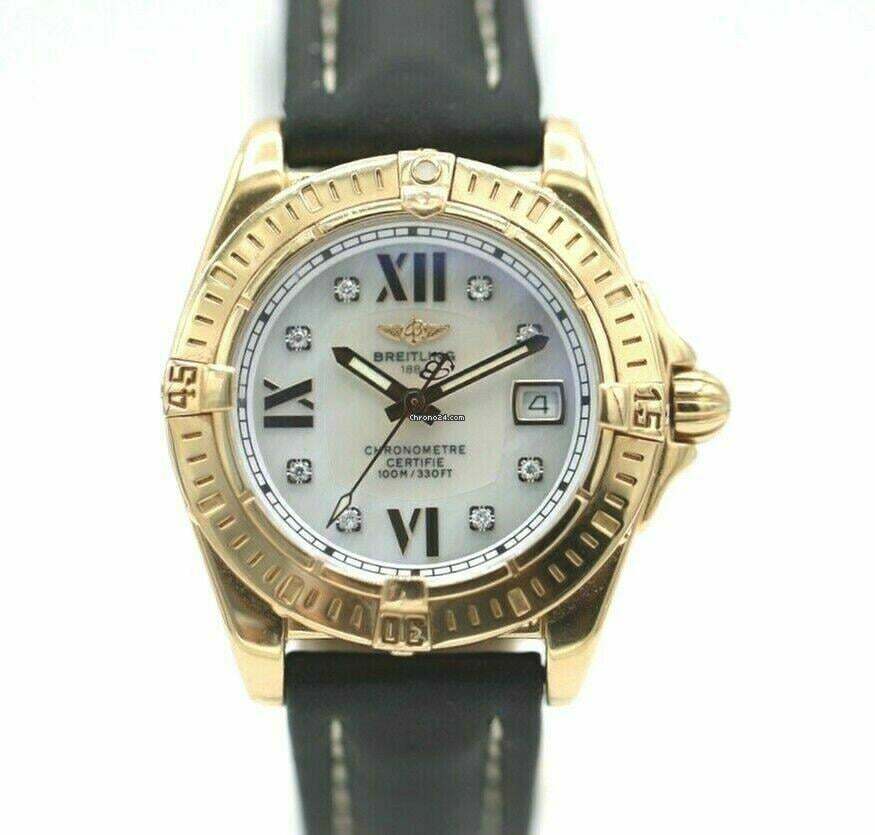 Breitling Cockpit Lady Quartz Women's Watch Yellow Gold Case With Leather Strap Authentic Luxury Timepiece