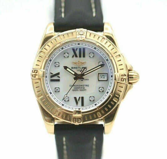 Breitling Cockpit Lady Quartz Women's Watch Yellow Gold Case With Leather Strap Authentic Luxury Timepiece