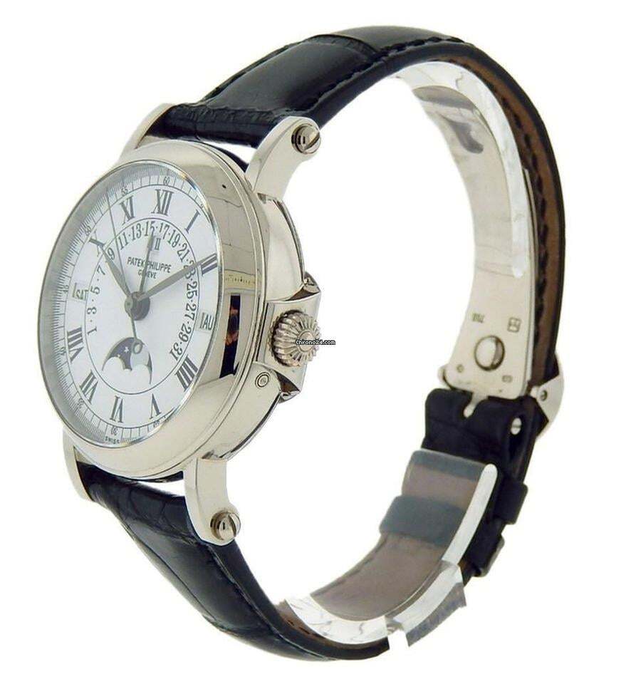 Patek Philippe Perpetual Calendar Automatic Men's Watch White Gold Case With Leather Strap Authentic Luxury Timepiece