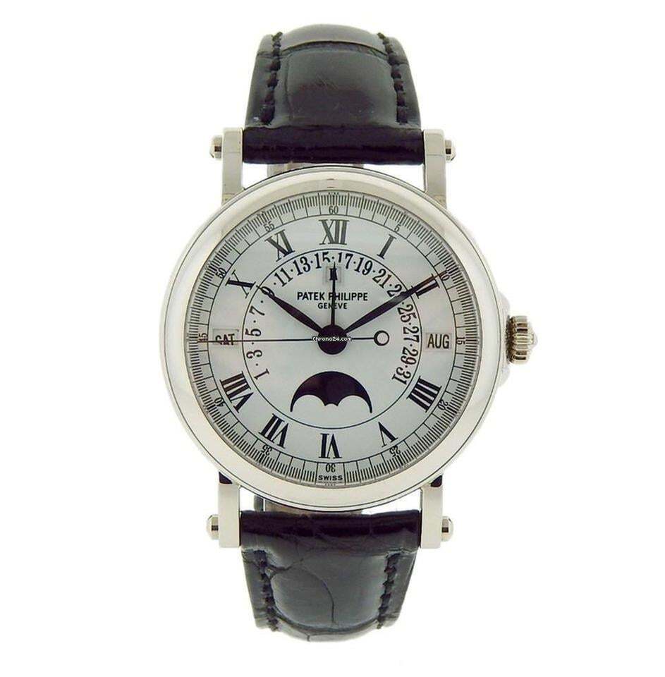 Patek Philippe Perpetual Calendar Automatic Men's Watch White Gold Case With Leather Strap Authentic Luxury Timepiece