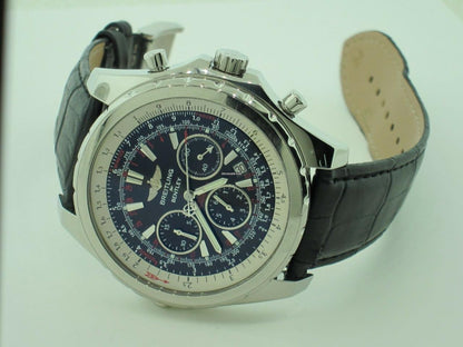 Breitling Bentley Motors Automatic Men's Watch Steel Case With Leather Strap Authentic Luxury Timepiece