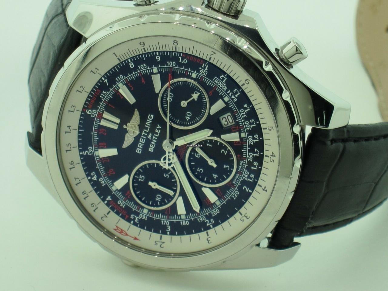 Breitling Bentley Motors Automatic Men's Watch Steel Case With Leather Strap Authentic Luxury Timepiece