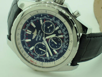 Breitling Bentley Motors Automatic Men's Watch Steel Case With Leather Strap Authentic Luxury Timepiece
