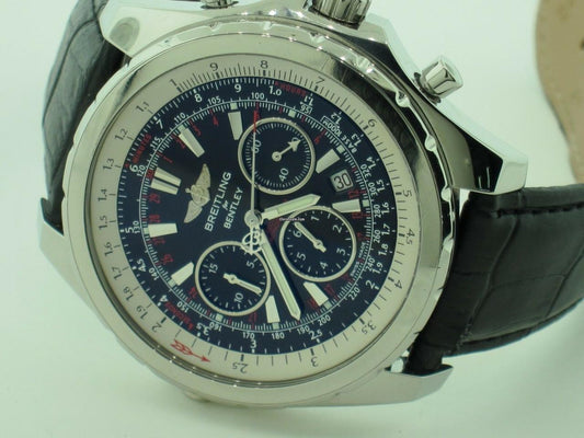 Breitling Bentley Motors Automatic Men's Watch Steel Case With Leather Strap Authentic Luxury Timepiece