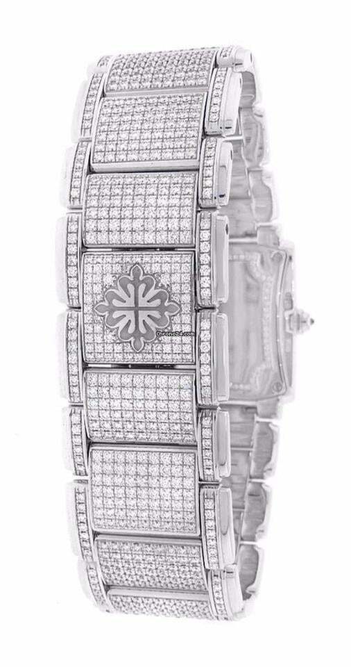 Patek Philippe Twenty~4 Quartz Women's Watch With White Gold Case and Strap Authentic Luxury Timepiece