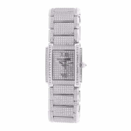 Patek Philippe Twenty~4 Quartz Women's Watch With White Gold Case and Strap Authentic Luxury Timepiece