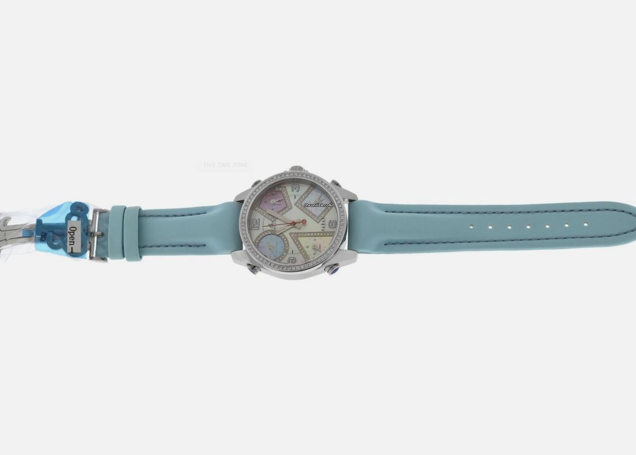 Jacob & Co. Five Time Zone Quartz Men's Watch Steel Case With Leather Strap Authentic Luxury Timepiece