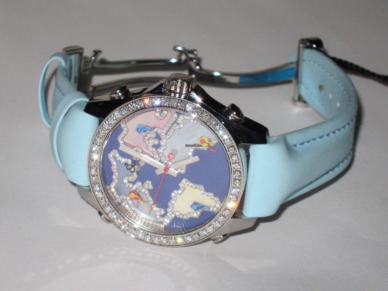 Jacob & Co. Five Time Zone Quartz Men's Watch Steel Case With Leather Strap Authentic Luxury Timepiece