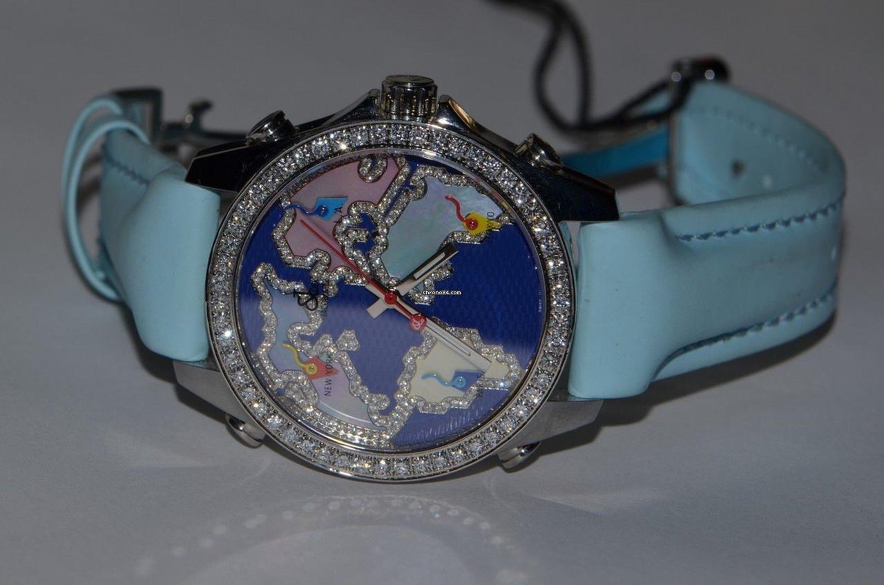 Jacob & Co. Five Time Zone Quartz Men's Watch Steel Case With Leather Strap Authentic Luxury Timepiece