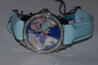 Jacob & Co. Five Time Zone Quartz Men's Watch Steel Case With Leather Strap Authentic Luxury Timepiece