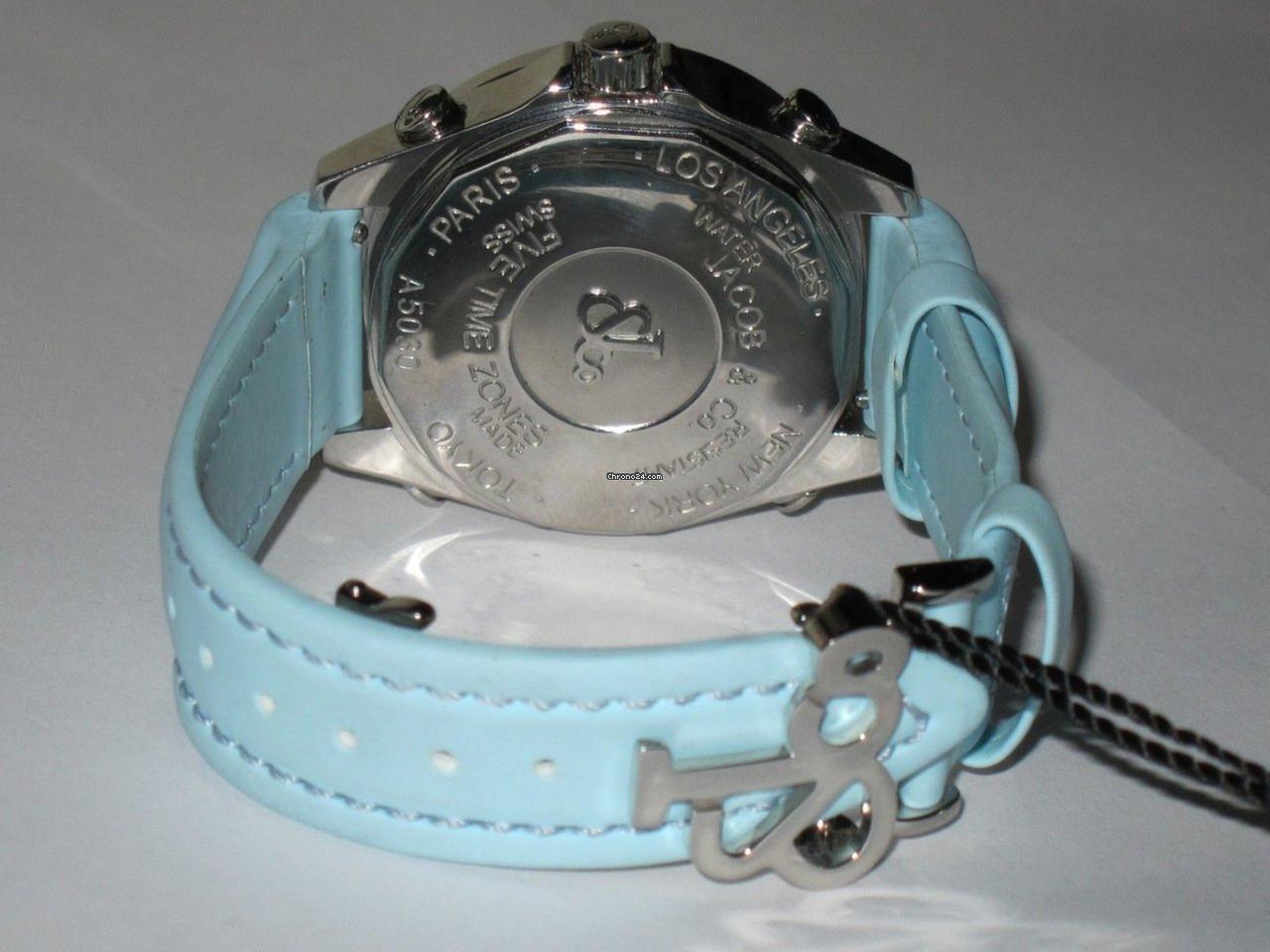 Jacob & Co. Five Time Zone Quartz Men's Watch Steel Case With Leather Strap Authentic Luxury Timepiece