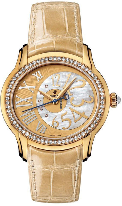 Audemars Piguet Millenary Ladies Automatic Women's Watch Yellow Gold Case With Leather Strap Authentic Luxury Timepiece