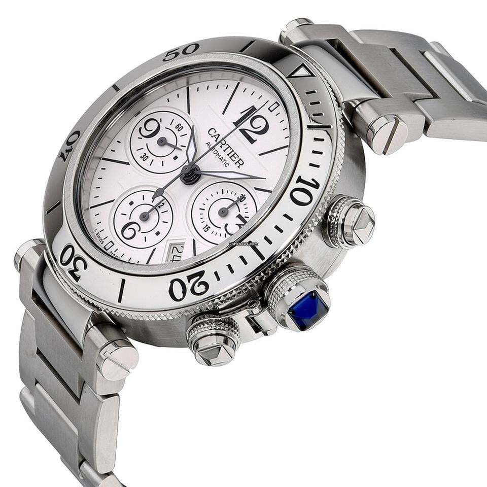 Cartier Pasha Seatimer Automatic Men's Watch With Steel Case and Strap Authentic Luxury Timepiece