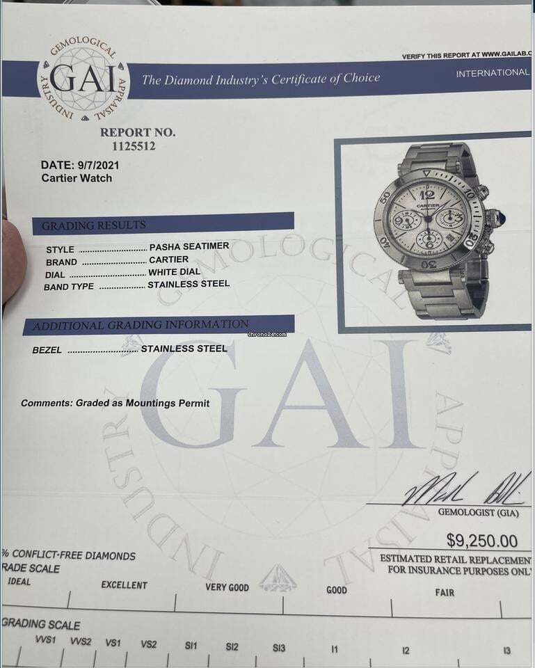 Cartier Pasha Seatimer Automatic Men's Watch With Steel Case and Strap Authentic Luxury Timepiece