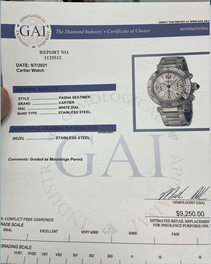 Cartier Pasha Seatimer Automatic Men's Watch With Steel Case and Strap Authentic Luxury Timepiece