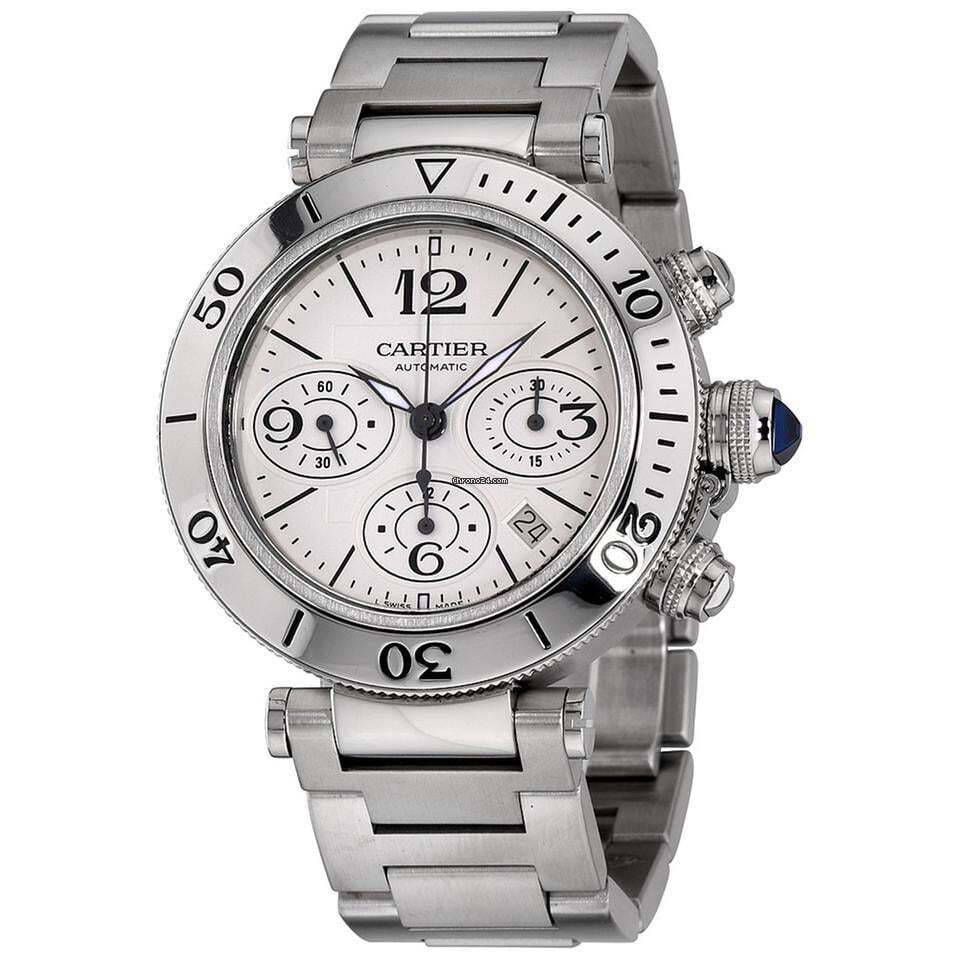 Cartier Pasha Seatimer Automatic Men's Watch With Steel Case and Strap Authentic Luxury Timepiece
