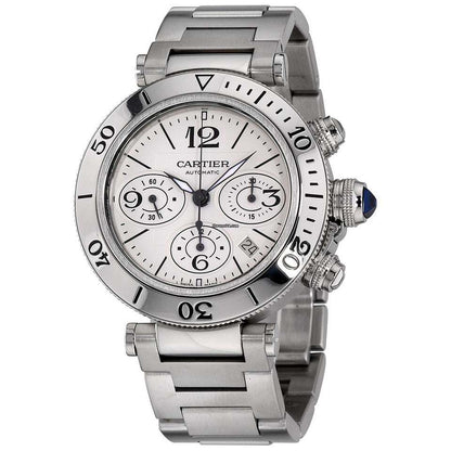Cartier Pasha Seatimer Automatic Men's Watch With Steel Case and Strap Authentic Luxury Timepiece