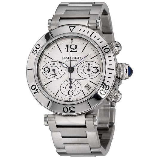Cartier Pasha Seatimer Automatic Men's Watch With Steel Case and Strap Authentic Luxury Timepiece
