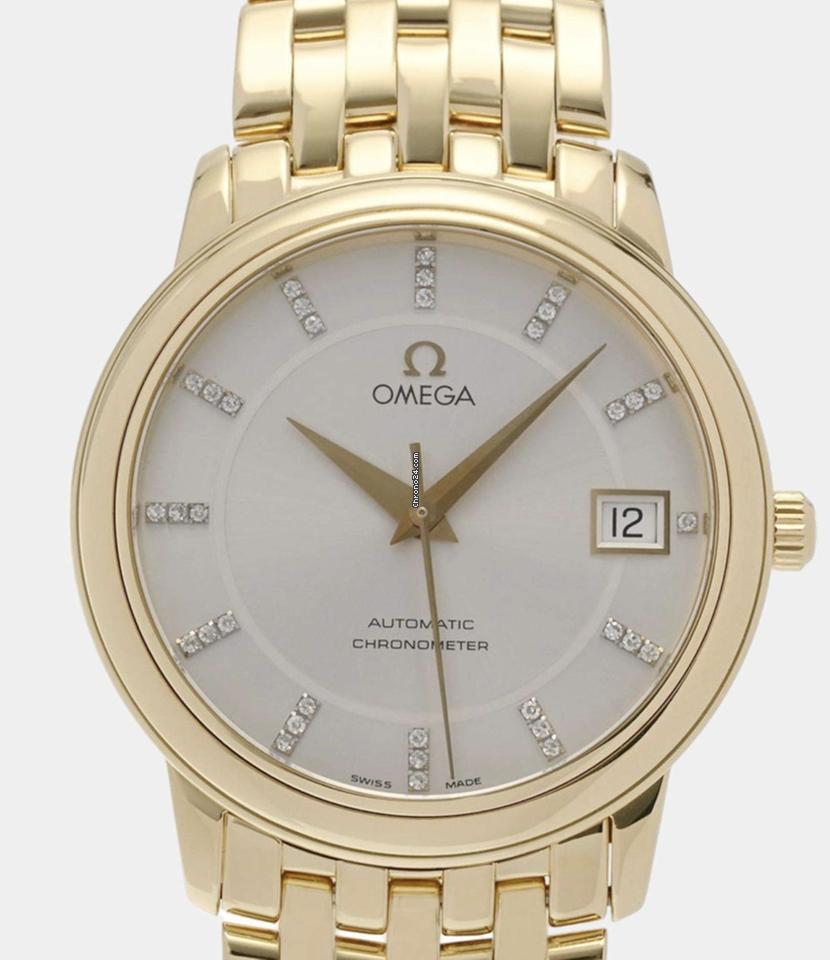 Omega De Ville Prestige Automatic Men's Watch With Yellow Gold Case and Strap Authentic Luxury Timepiece