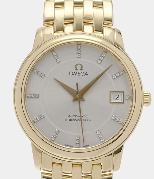 Omega De Ville Prestige Automatic Men's Watch With Yellow Gold Case and Strap Authentic Luxury Timepiece