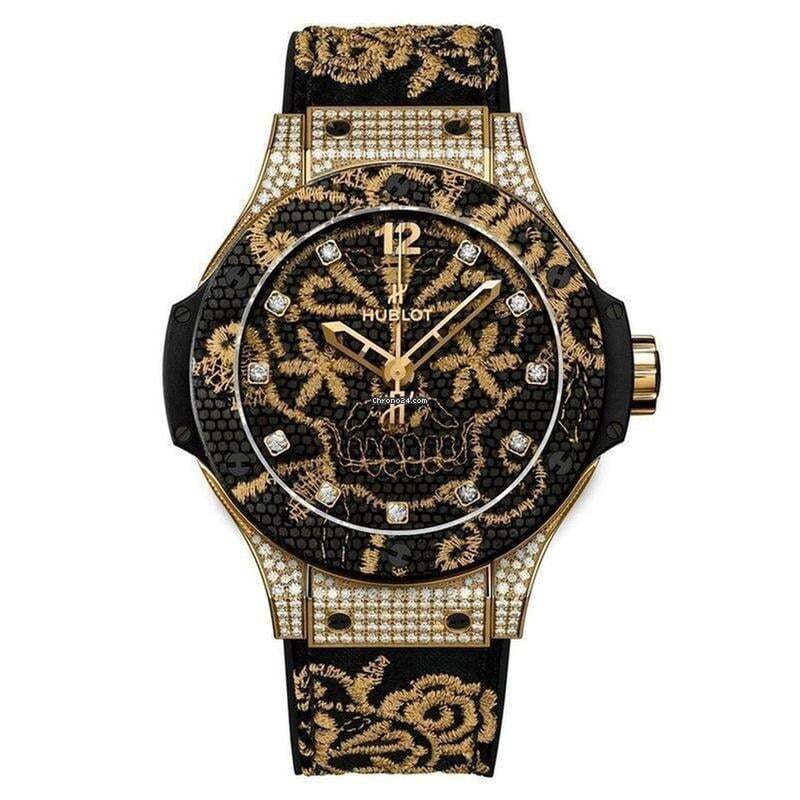 Hublot Big Bang Broderie Automatic Men's Watch Yellow Gold Case With Rubber Strap Authentic Luxury Timepiece