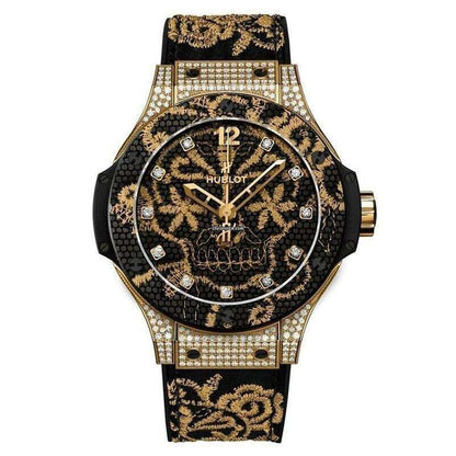 Hublot Big Bang Broderie Automatic Men's Watch Yellow Gold Case With Rubber Strap Authentic Luxury Timepiece