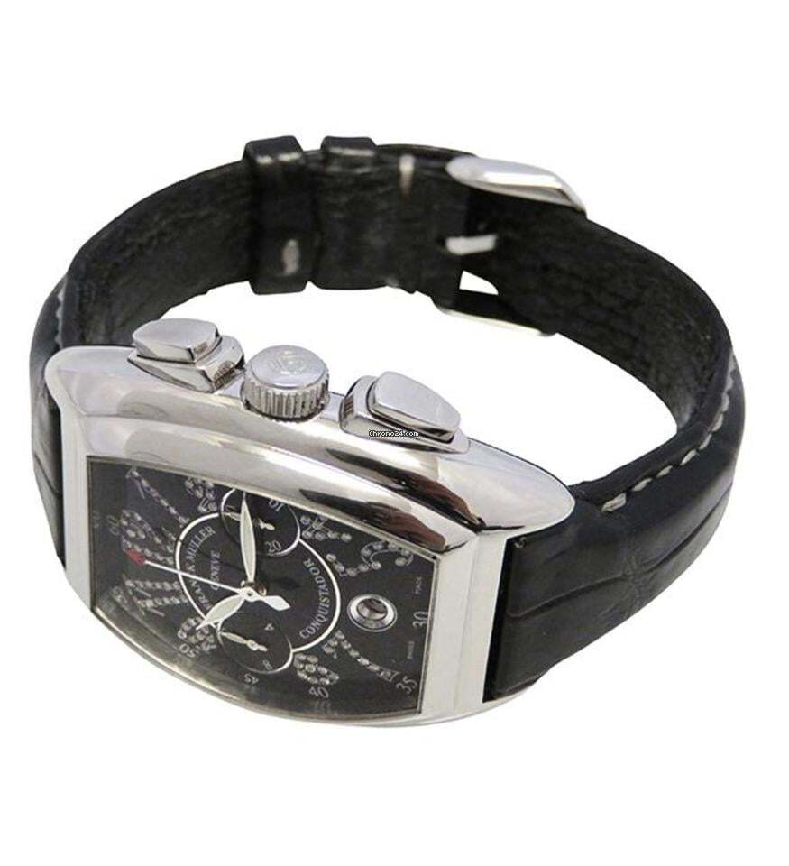 Franck Muller Conquistador Automatic Men's Watch Steel Case With Leather Strap Authentic Luxury Timepiece