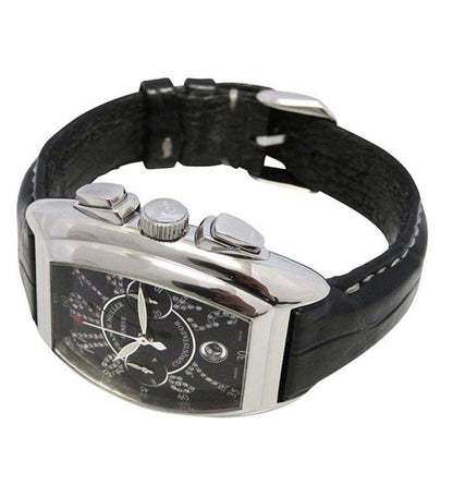 Franck Muller Conquistador Automatic Men's Watch Steel Case With Leather Strap Authentic Luxury Timepiece