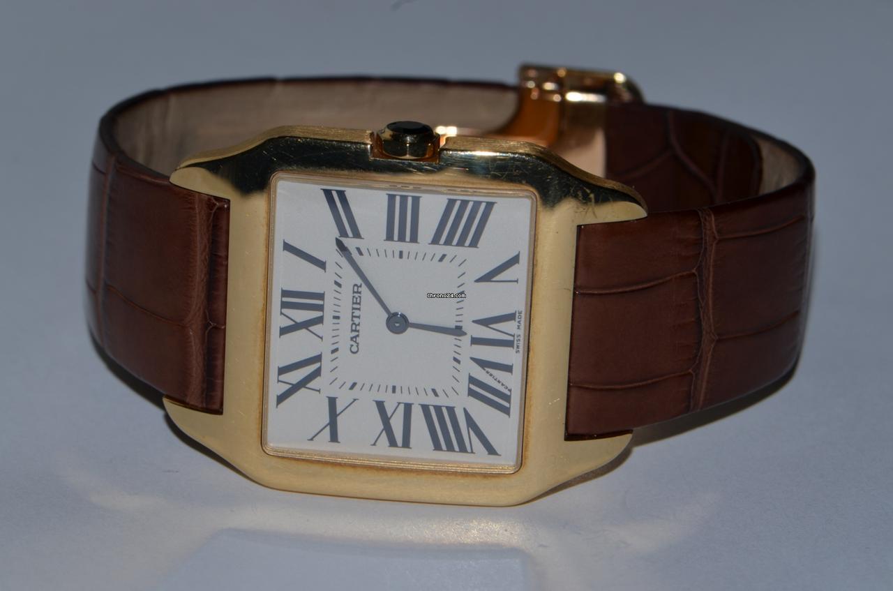 Cartier Santos Dumont Manual winding Men's Watch Rose Gold Case With Leather Strap Authentic Luxury Timepiece