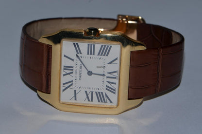 Cartier Santos Dumont Manual winding Men's Watch Rose Gold Case With Leather Strap Authentic Luxury Timepiece
